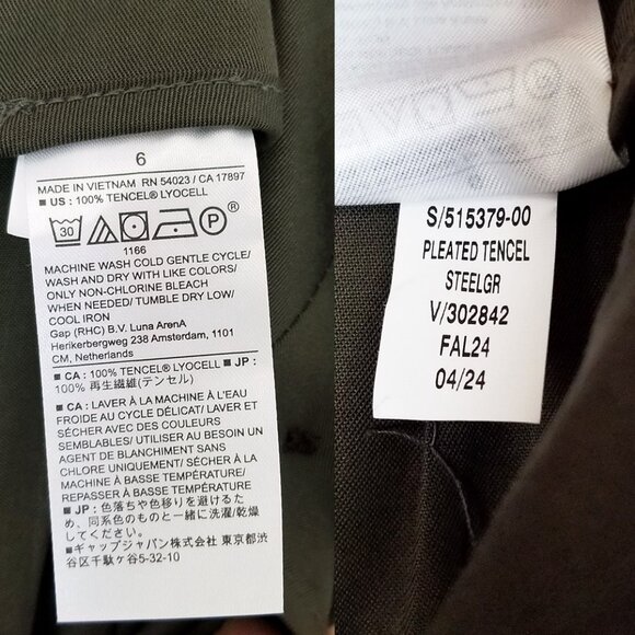 Banana Republic Tencel Pleated Pant Wide Leg Size 6 Steel Olive Green High Waist - Picture 10 of 15